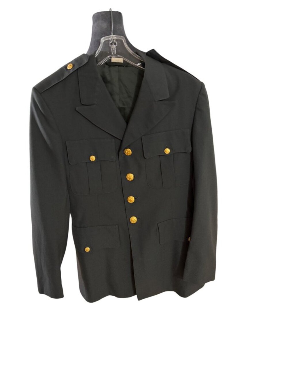 Vintage Mens Army Green Military Jacket 40R Gold Buttons Epaulettes Tailored Fit